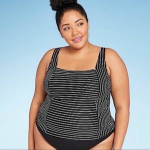All in Motion Square Neck Tankini Top Striped 26W